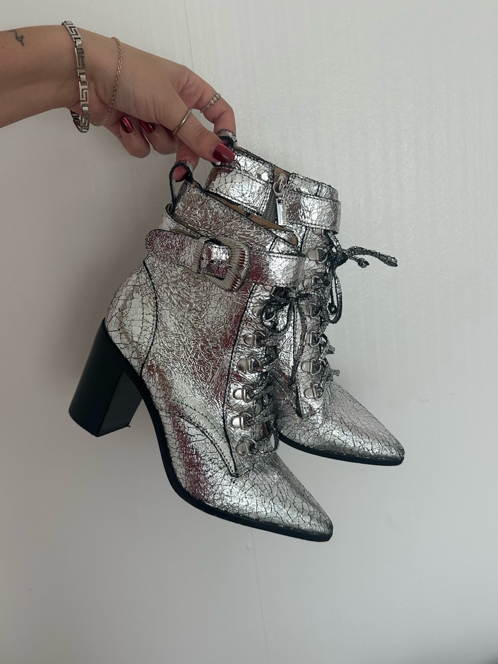 Schutz Silver Heeled Ankle Boots